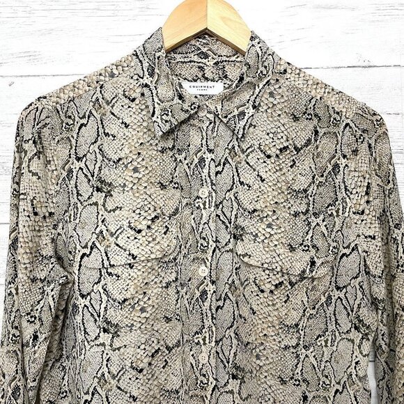 Equipment Women's Tan & Black Snakeskin Print Silk Shirt Button Front size S - Picture 4 of 9